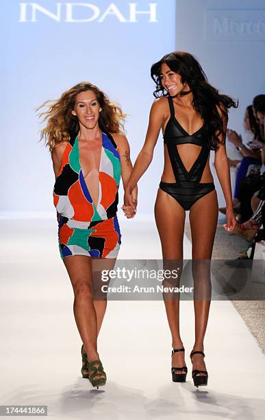 Indah designer Libby DeSantis walks the runway at her fashion show at Mercedes-Benz Fashion Week Swim 2014 - Runway>> at Raleigh Hotel on July 22,...