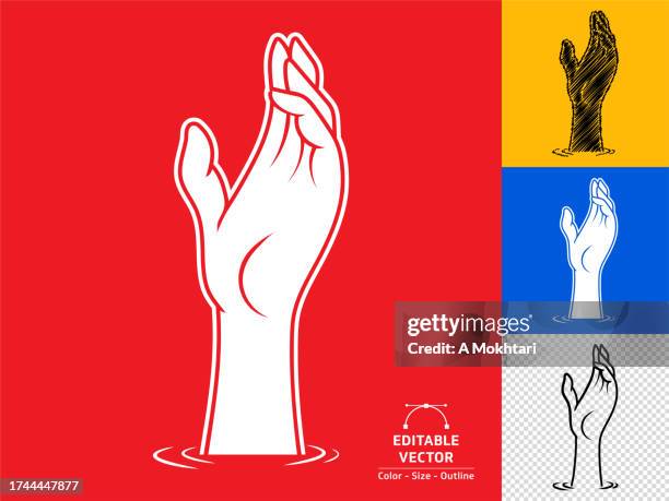 drowning icon, hand up.. - drowning stock illustrations