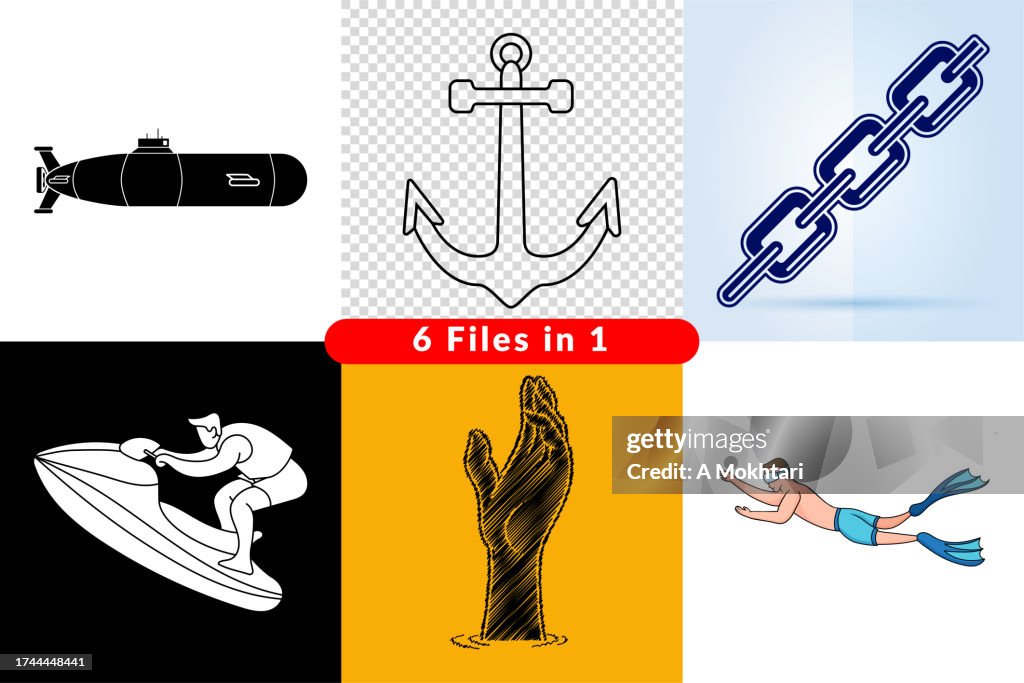 Marine activities icons set.