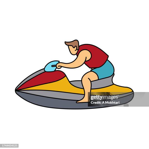illustration of young man with jet ski. - people on canoe clip art stock illustrations