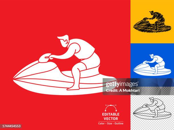 icon of young man with jet ski. - red canoe stock illustrations