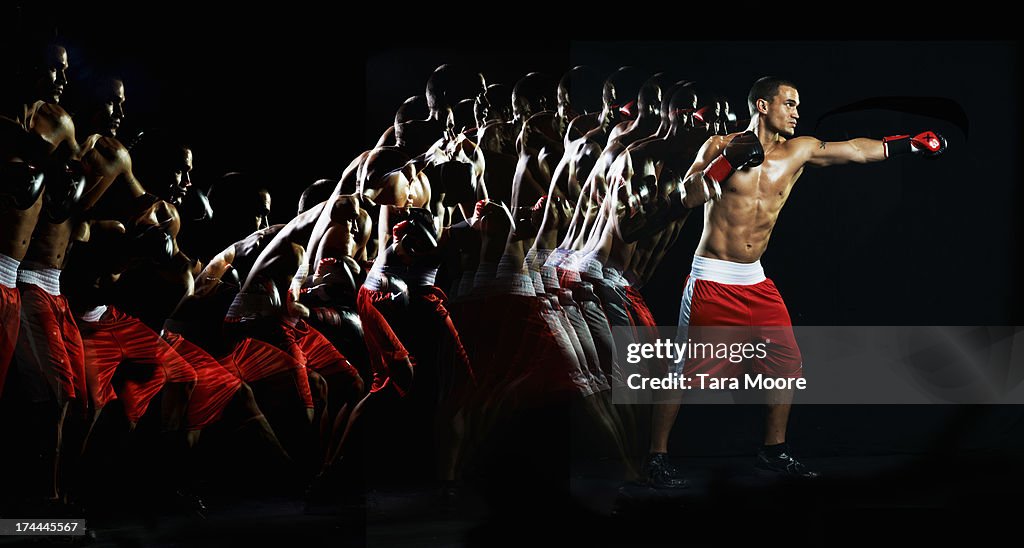 Boxer punching with multiple strobe