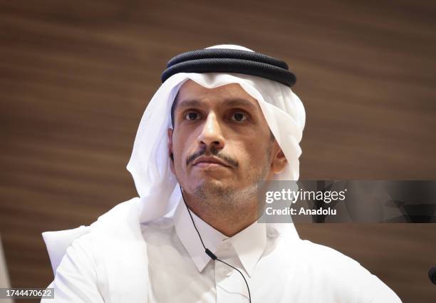 Turkish Foreign Minister Hakan Fidan and Prime Minister and Minister of Foreign Affairs of Qatar, Mohammed bin Abdulrahman bin Jassim Al Thani hold a...