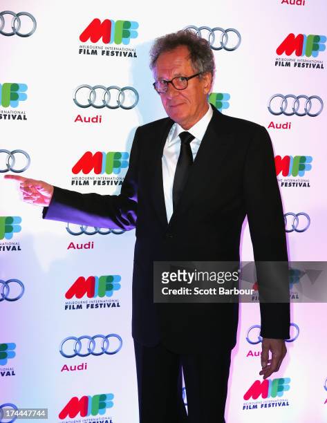Actor Geoffrey Rush arrives at the Australian premiere of "I'm So Excited" on opening night of the Melbourn International Film Festival at Hamer Hall...