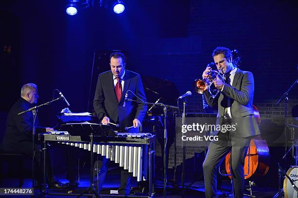 Jazz musician Dominick Farinacci performs on the stage in concert at the Rockbund on July 25, 2013 in Shanghai, China.