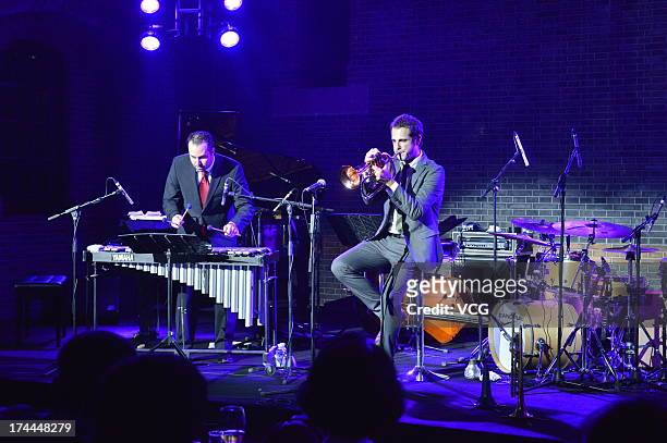 Jazz musician Dominick Farinacci performs on the stage in concert at the Rockbund on July 25, 2013 in Shanghai, China.