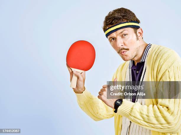 retro male - table tennis bat stock pictures, royalty-free photos & images