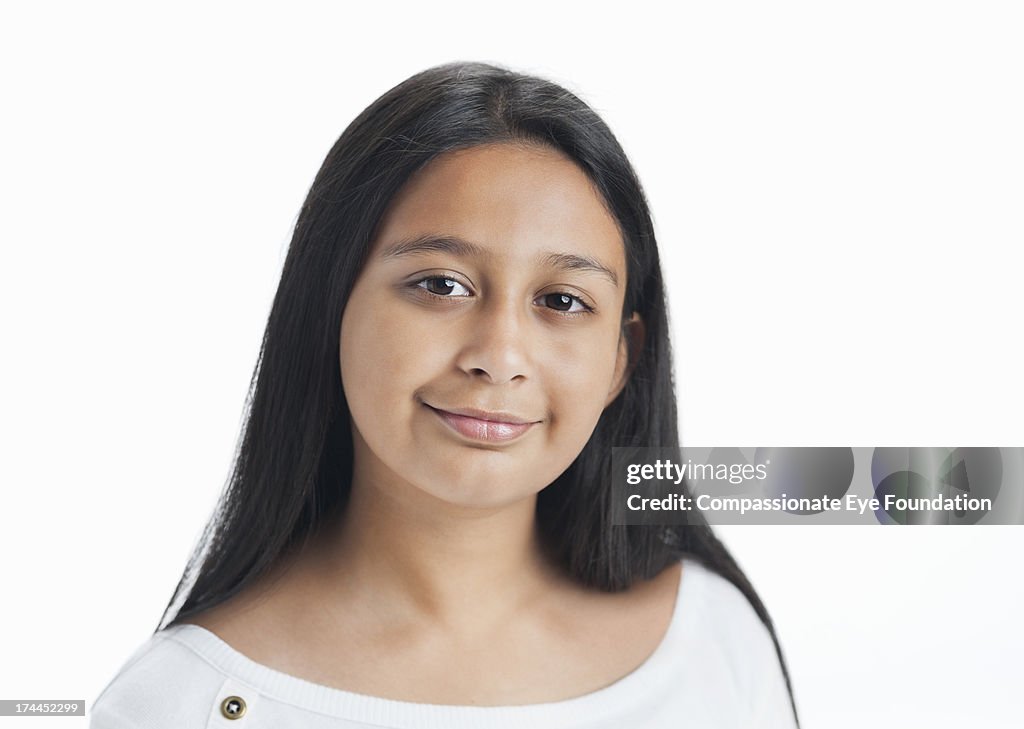 Close up portrait of smiling girl (9-10)