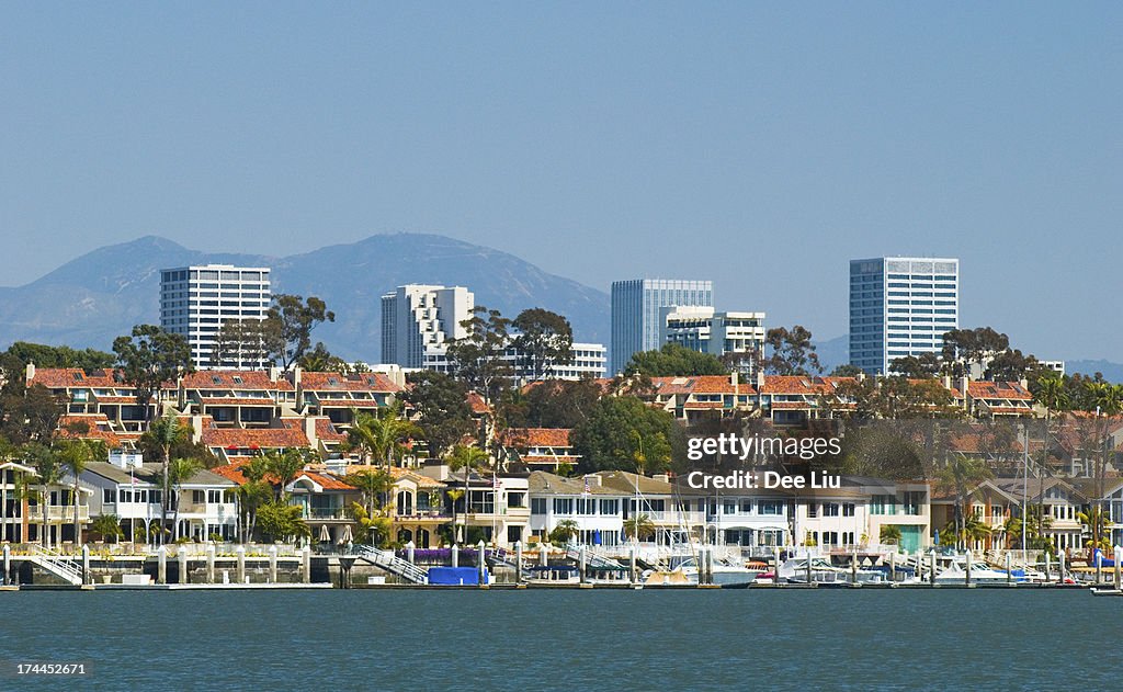 Newport Beach skyline and houses