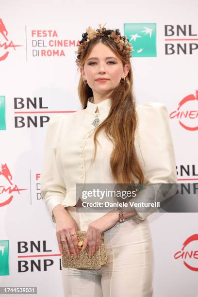 Haley Bennett attends a photocall for the movie "Widow Clicquot" during the 18th Rome Film Festival at Auditorium Parco Della Musica on October 19,...