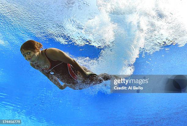 Jennifer Abel of Canada competes in the Women's 3m Springboard Diving preliminary round on day seven of the 15th FINA World Championships at Piscina...