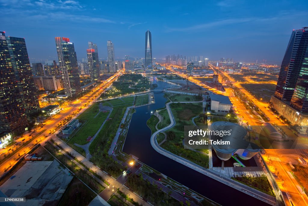 Incheon Night Central Park At Night In Songdo Ibd Incheon Korea High-Res Stock Photo ...