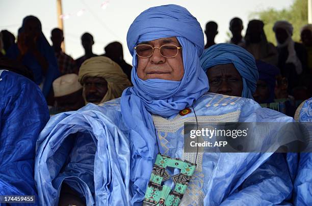 Assarid Ag Imbarcaouane, a Tuareg parliament member, attends a campaign meeting of The Alliance for Democracy in Mali presidential candidate on the...