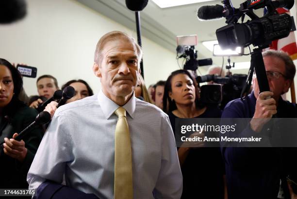 Rep. Jim Jordan arrives at his office in the Rayburn House Office Building on October 19, 2023 in Washington, DC. Jordan failed again on Wednesday in...