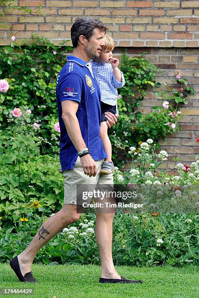 Crown Prince Frederik of Denmark and Prince Vincent of Denmark attend the annual Summer photocall for the Royal Danish family at Grasten Castle on...