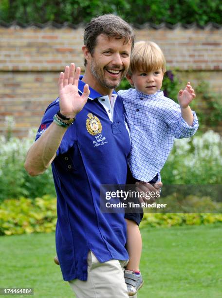 Crown Prince Frederik of Denmark and Prince Vincent of Denmark attend the annual Summer photocall for the Royal Danish family at Grasten Castle on...