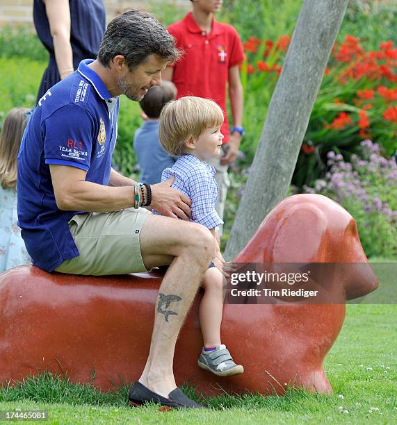 Crown Prince Frederik of Denmark and Prince Vincent of Denmark attend the annual Summer photocall for the Royal Danish family at Grasten Castle on...