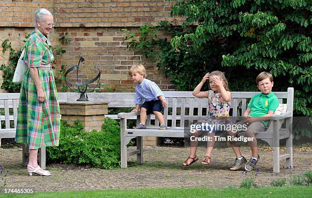 Queen Margrethe II of Denmark, Prince Vincent of Denmark, Princess Isabella of Denmark and Prince Christian of Denmark attend the annual Summer...