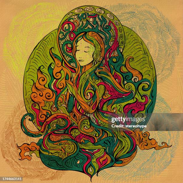 aufsteigende göttin - buddhist goddess stock-grafiken, -clipart, -cartoons und -symbole