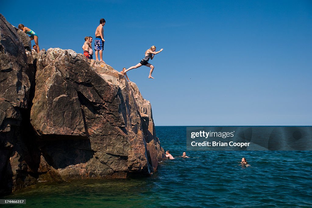 Cliff Jumping from Little Presque Isle