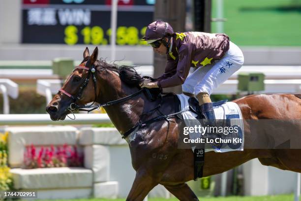 Jockey Hugh Bowman riding Sure Joyful wins the Race 2 So Kon Po Handicap at Sha Tin Racecourse on September 17, 2023 in Hong Kong.