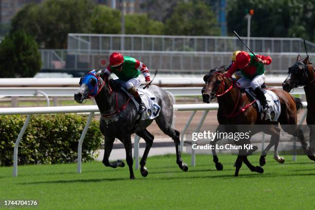 Jockey Hugh Bowman riding Chiu Chow Brother wins the Race 4 So Kon Po Handicap at Sha Tin Racecourse on September 17, 2023 in Hong Kong.