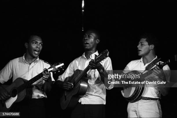 Progressive folk music group The Tarriers perfom in August, 1960 in Greenwich Village, New York City, New York. The Tarriers had two Top Ten hits in...