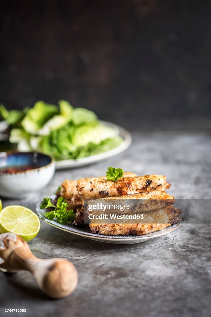 Vietnamese fried spring rolls with nuoc cham sauce