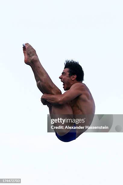 Yahel Castillo of Mexico competes in the Men's 3m Springboard Diving Final on day seven of the 15th FINA World Championships at Piscina Municipal de...