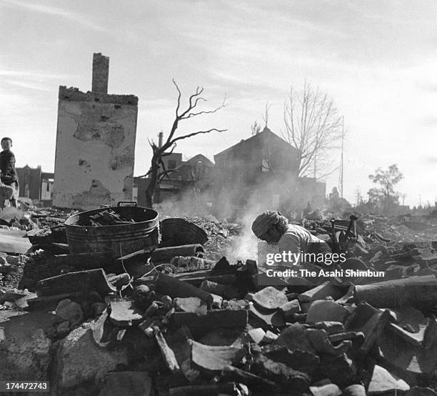 Daily life in destroyed Seoul during the Korean War, circa 1952 in Seoul, South Korea.