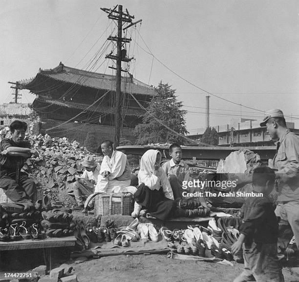 Daily life in destroyed Seoul during the Korean War, circa 1952 in Seoul, South Korea.