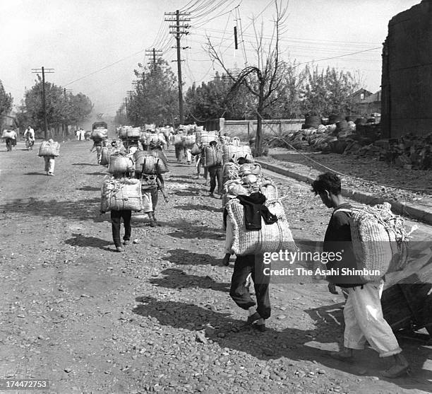 Daily life in destroyed Seoul during the Korean War, circa 1952 in Seoul, South Korea.