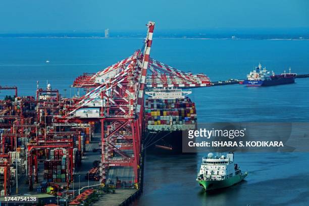 Chinese research ship Shi Yan 6 proceeds to deck at a port in Colombo on October 25, 2023. Chinese research ship Shi Yan 6 arrived in Sri Lanka on...