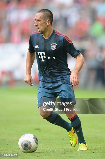 Franck Ribery of Muenchen in action during the Uli Hoeness cup match between FC Bayern Munich and FC Barcelona at Allianz Arena on July 24, 2013 in...