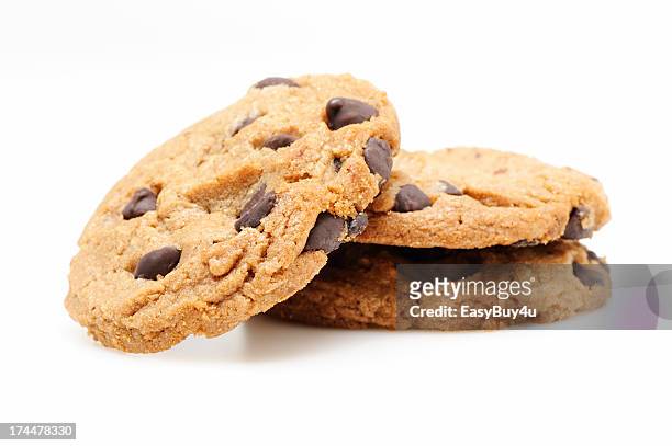 chocolate chip cookies on white - cookie stock pictures, royalty-free photos & images