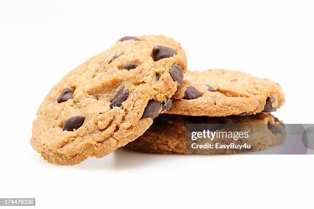 chocolate chip cookies on white - chocolate chip stock pictures, royalty-free photos & images