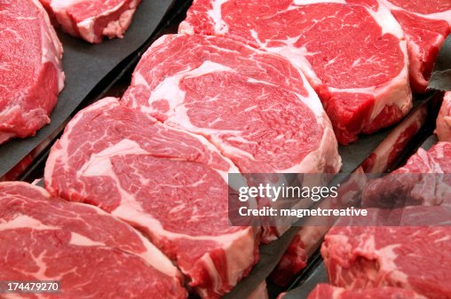 Fresh Ribeye Steaks at the Butcher Shop Fresh Ribeye Steaks at the Butcher Shop