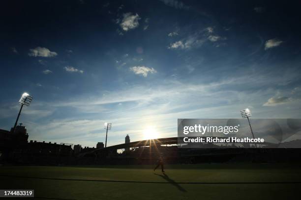 Jason Roy of Surrey on the boundary during the Friends Life T20 match between Surrey Lions and Kent Spitfires at The Kia Oval on July 26, 2013 in...