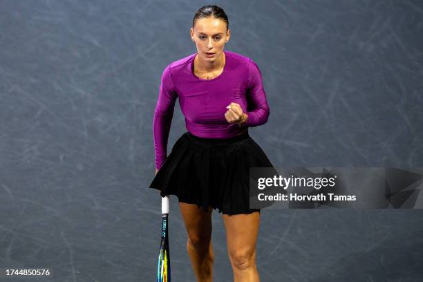 Ana Bogdan of Romania reacts during her second round match against Nikola Bartunkova of Czech Republic during the Transylvania Open WTA250 2023 at...