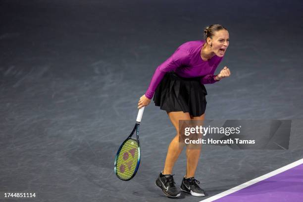 Ana Bogdan of Romania screams during her second round match against Nikola Bartunkova of Czech Republic during the Transylvania Open WTA250 2023 at...