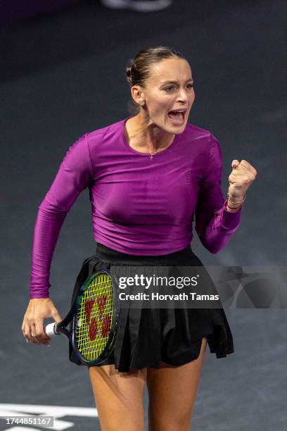 Ana Bogdan of Romania reacts the ball during her second round match against Nikola Bartunkova of Czech Republic during the Transylvania Open WTA250...