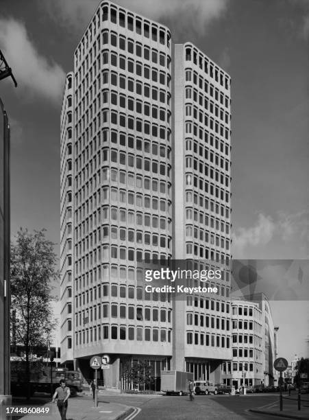 The London International Press Centre, on Shoe Lane, in the City of London, England, 2nd October 1973. The 17-storey building was designed by R...
