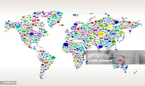 stockillustraties, clipart, cartoons en iconen met countries and talk bubbles on the world map - argentina vs france