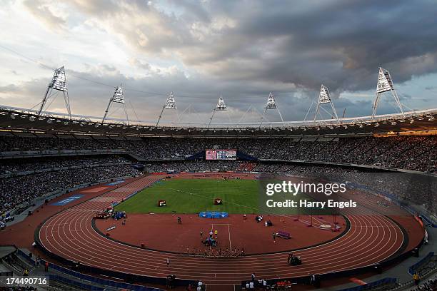 General view on day one during the Sainsbury's Anniversary Games - IAAF Diamond League 2013 at The Queen Elizabeth Olympic Park on July 26, 2013 in...