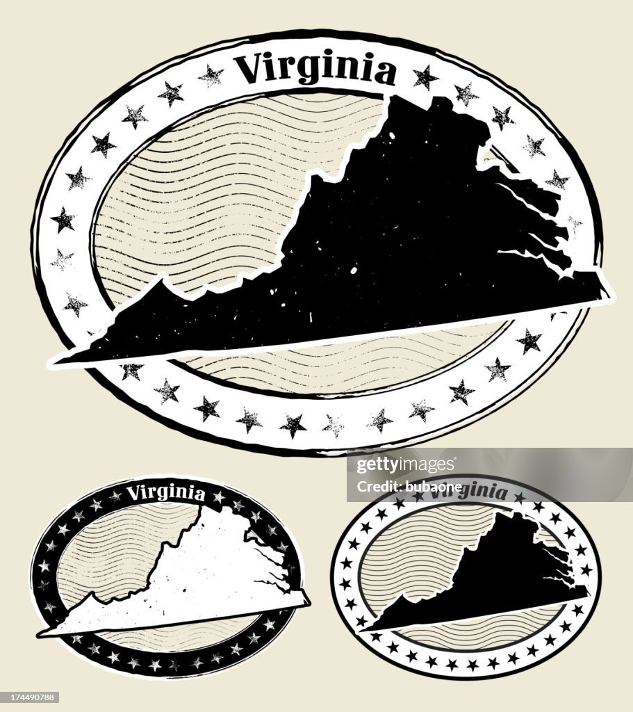 Virginia Grunge Map Black & White Stamp Collection