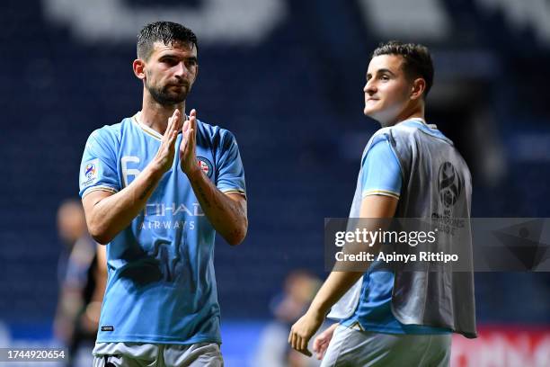 Steven Peter Ugarkovic of Melbourne City FC applauds supporters after the AFC Champions League Group H match between Buriram United and Melbourne...