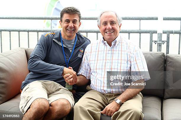 Producer and Creator of the ASICS World Series of Volleyball Leonard Armato and President of FIVB Ary Graca attend the women's semifinal at the ASICS...