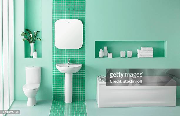 グリーンのバスルームのインテリア - sink ストックフォトと画像