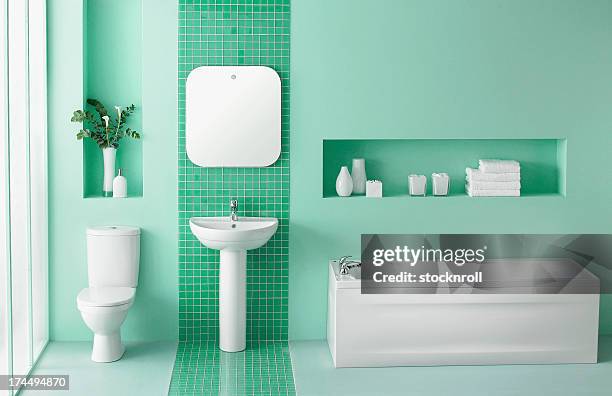 interior of green bathroom - green color bildbanksfoton och bilder