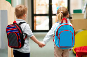 Young children walking to school